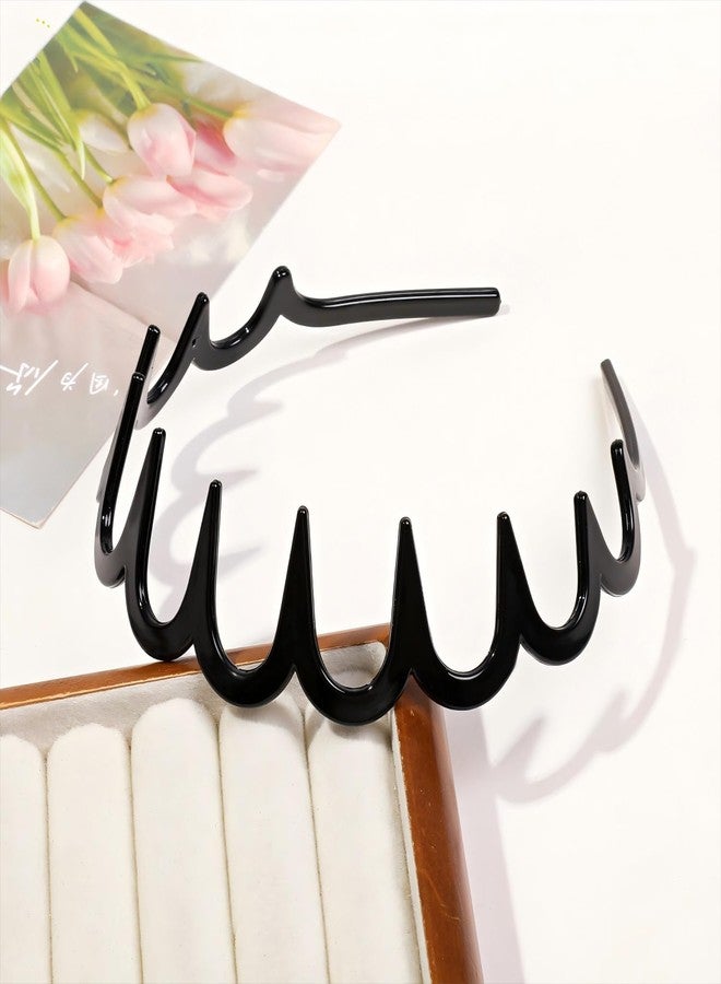 Treayes 2025 New U Shape Fashion Tooth Hair Comb Headband, 2PCS High Cranium Headbands for Women's Hair, Reversible Korean Headbands with Teeth for Women Gifts for Teen Girls (Amber+Black) - Image 5